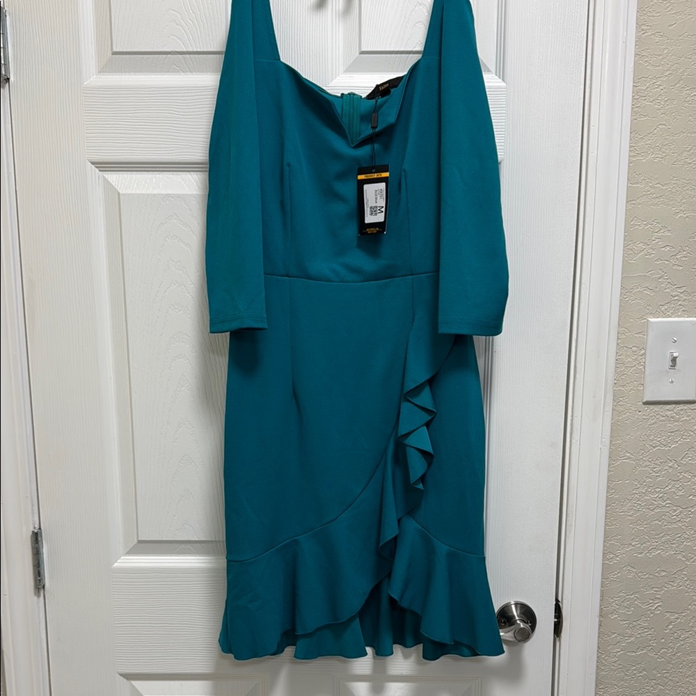 Elegant Teal Dress with Ruffle Detail